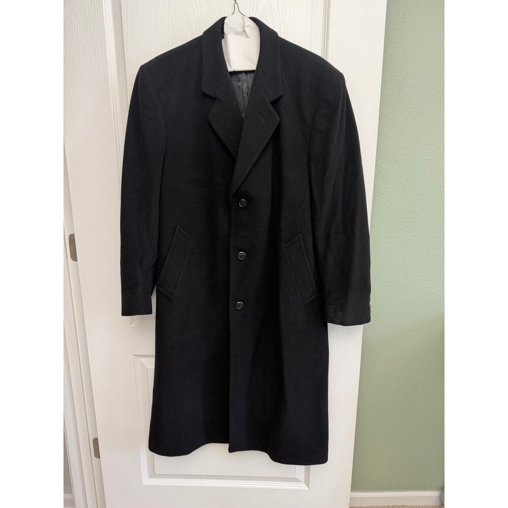 Men’s Black Wool Cashmere Blend Overcoat do Silver Size 44R